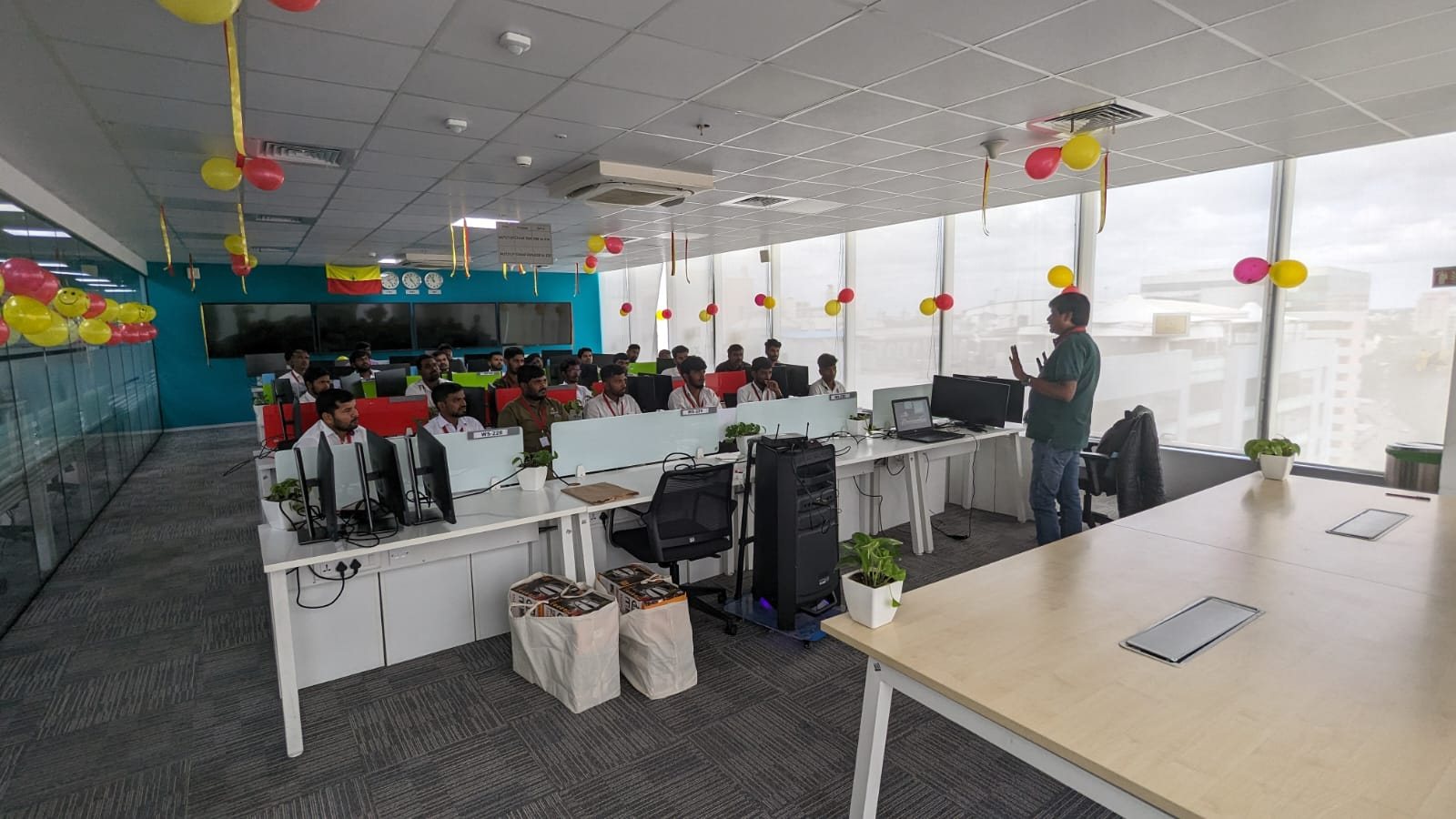 Drivers attending an orientation session in an office